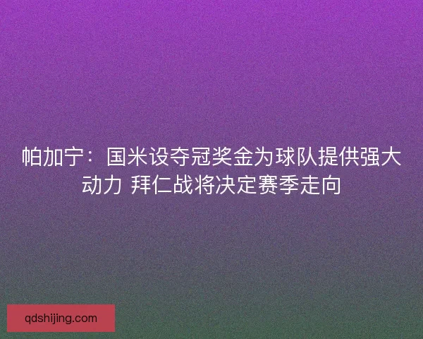 帕加宁：国米设夺冠奖金为球队提供强大动力 拜仁战将决定赛季走向