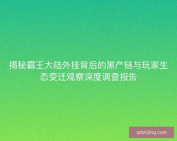 揭秘霸王大陆外挂背后的黑产链与玩家生态变迁观察深度调查报告