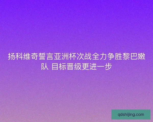 扬科维奇誓言亚洲杯次战全力争胜黎巴嫩队 目标晋级更进一步