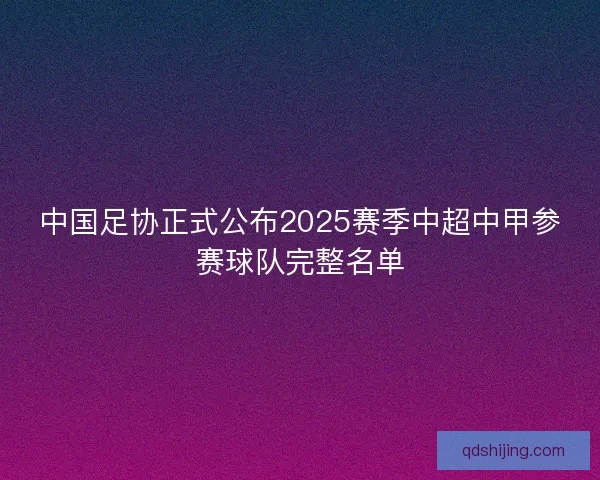 中国足协正式公布2025赛季中超中甲参赛球队完整名单 中国足协正式公布2025赛季中超中甲参赛球队完整名单